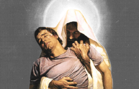 Jesus holding a man who is afraid in his arms