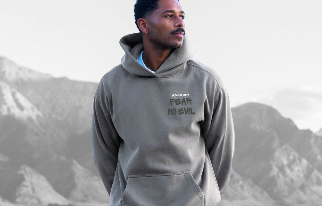 Man wearing a grey Gracefiber hoodie