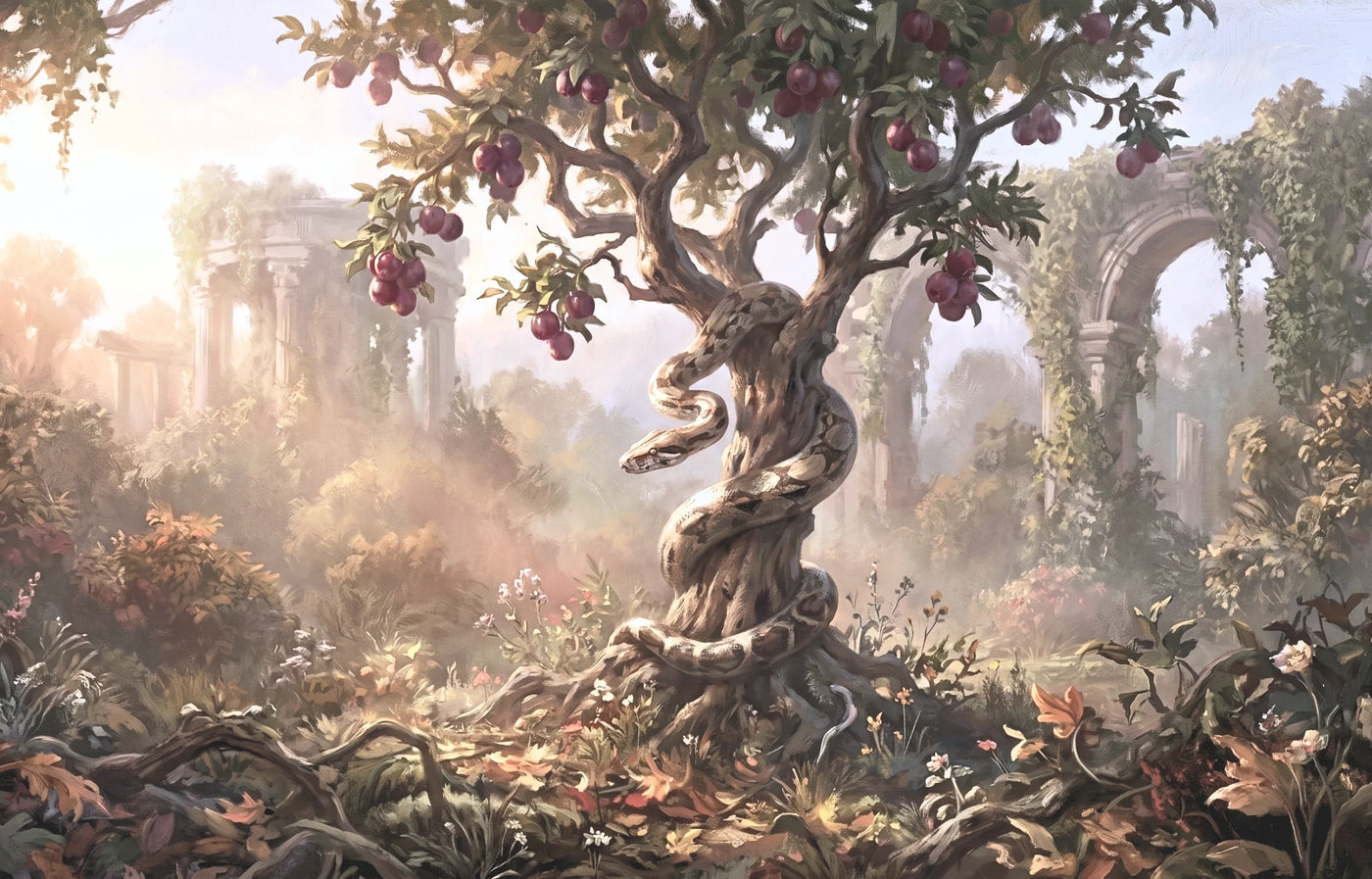 snake serpent on red apple tree